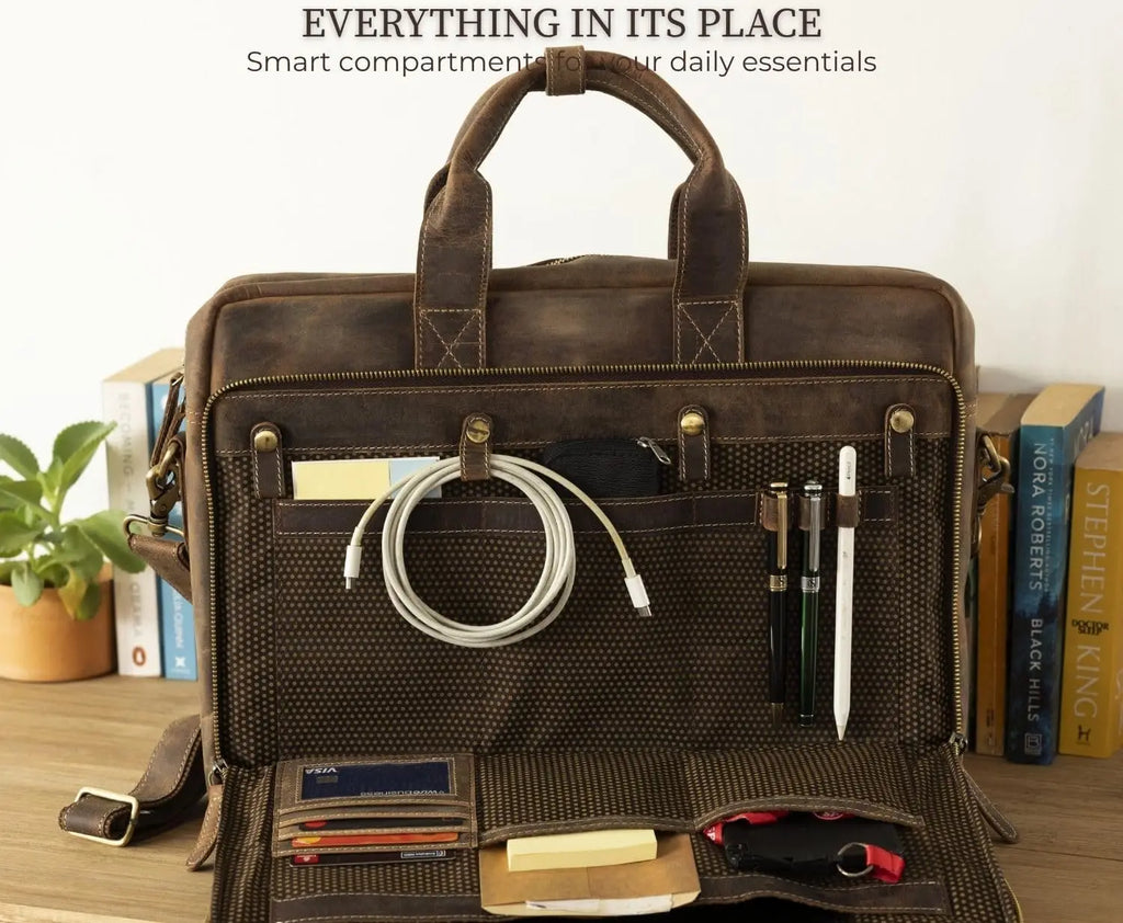 Leather Messenger Bag for Men - Laptop Case, Office Briefcase, Computer Satchel for Laptops,