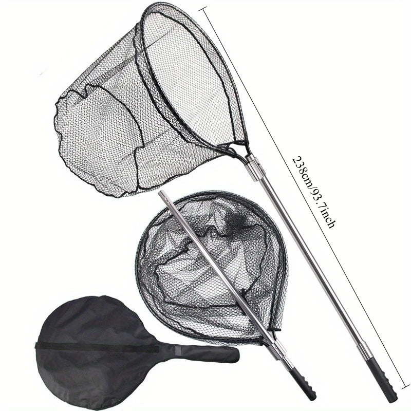 Ackibbik 1pc Large Rubber Fishing Net with Telescoping Handle Kayak with Bag Extend 70 to 94 Inch Net Depth 27.5 Inch