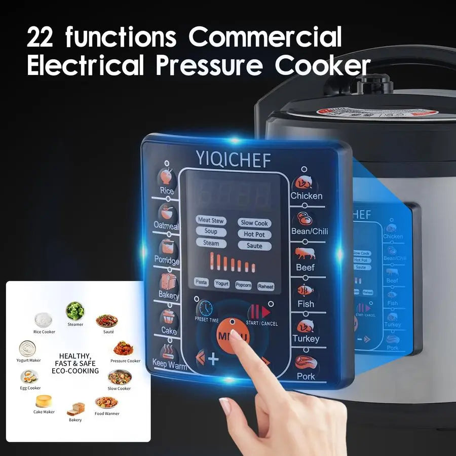 12.8Qt Commercial Electric Pressure Cooker, Digital Control, 304 Stainless steel Inner Pot, Serve for 1525 people, 1600W 120V wi