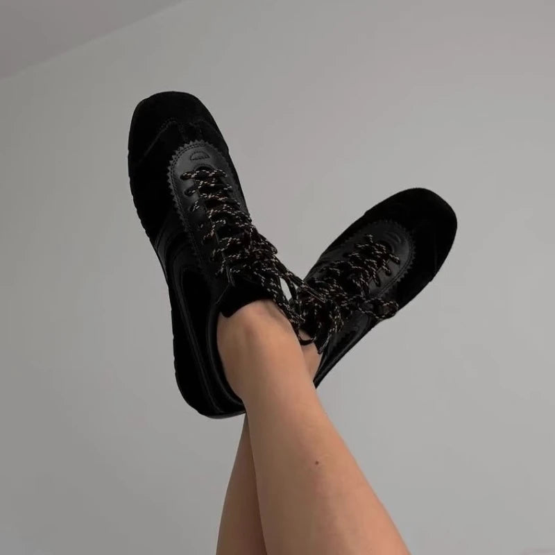 Women's Sneakers Shoes New Style Genuine Leather Retro German Training Shoes Fashionable Luxury Flat Thin Sole Shoes