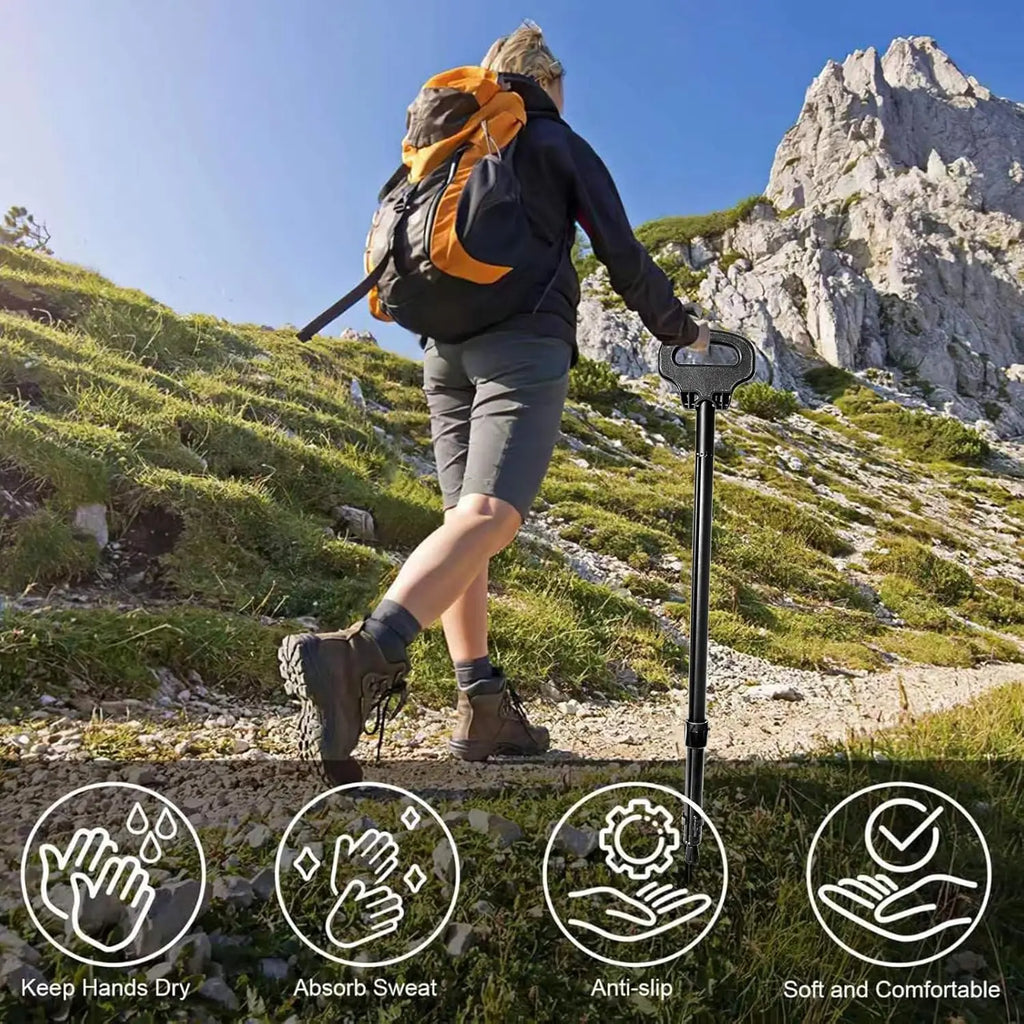 2-in-1 Foldable Walking Cane with Seat, Lightweight Aluminum Trekking Poles for Elderly Men Women, Portable Camping Chair for Ou