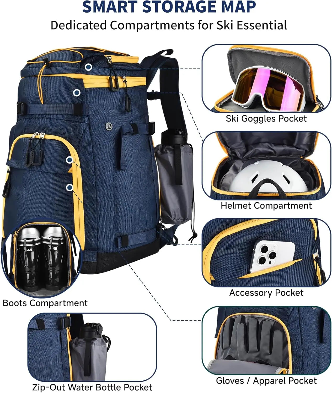 55L-70L Expandable Ski Boot Bag with Helmet Compartment – Waterproof & Durable – for Men & Women