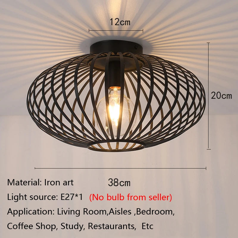 Bedroom Living Room Ceiling Light Restaurant Kitchen Corridor Entrance Bar Counter Balcony Iron Mesh Black Retro Ceiling Lamp