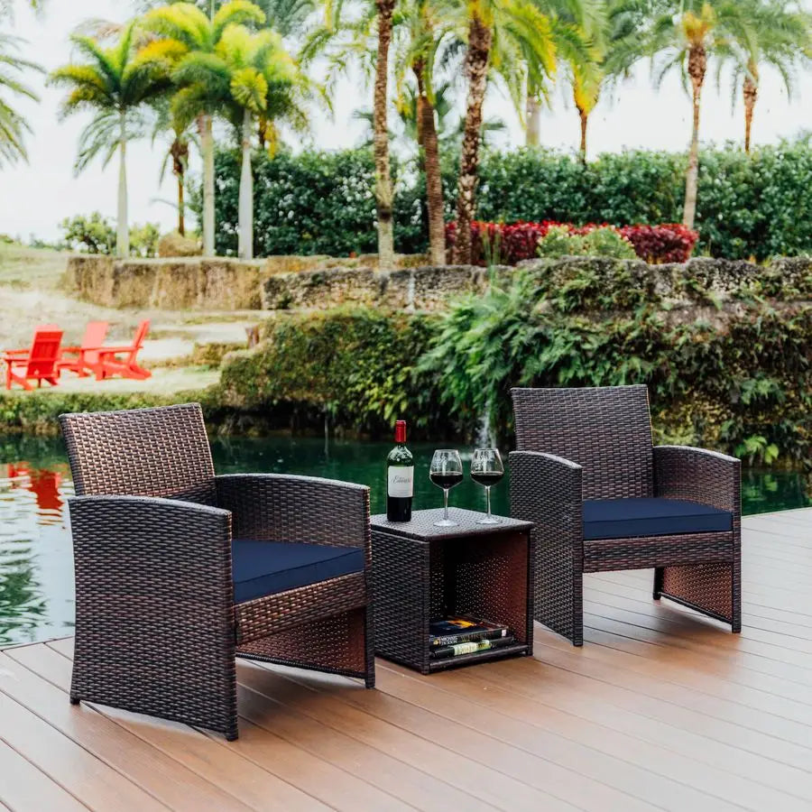 Wicker Patio Furniture Set 3 Piece Bistro Table and Chairs Set of 2, Front Porch Furniture Set, Patio Chairs Set of 2, Outdoor P