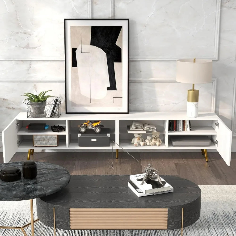 86" LED TV Stand, Modern Entertainment Center up to 75" 80" TV, Television Console Table with Storage Cabinets for Living Room,