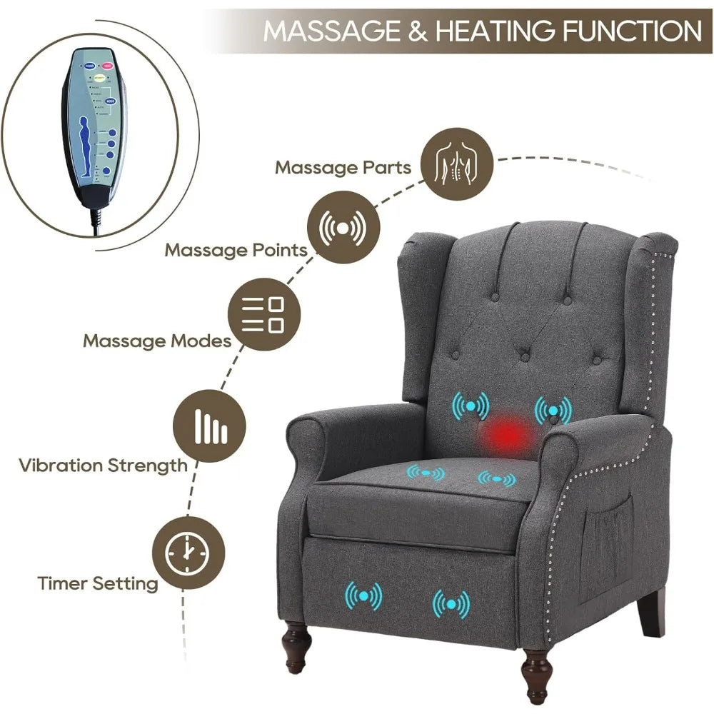 Recliner Chair with Massage and Heat Tufted Fabric Push Back Arm Chair, Recliner Chair for Living Room Bedroom Home The