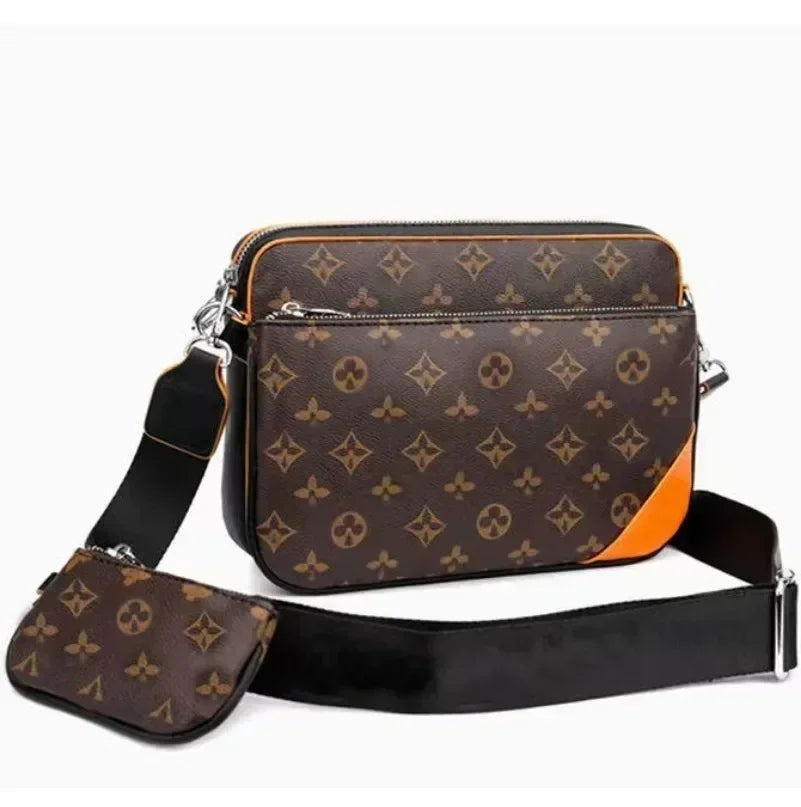 3pcs/Set Men PU Shoulder Messenger Bag with Coin Purse Wallet and Clutch Bags Suitable for Business Commute Travel BL13