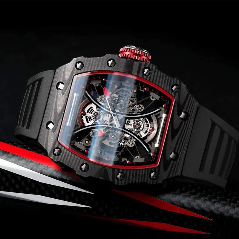 FEICE Men's Automatic Wrist Watch Sapphire Crystal Japanese Movement Skeleton Mechanical Watch Waterproof Sports Wristwatch 602