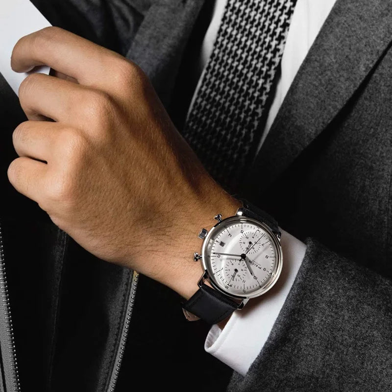 FEICE Men’s Watches Automatic Bauhaus WristWatch Stainless Steel Mechanical Dress Watches for Men with Leather Bands Date FM121