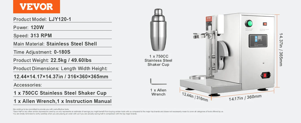 SucceBuy Milkshake Maker Machine 120W Commercial Milk Tea Shaker Machine Single Head Milk Shake Mixer Machine