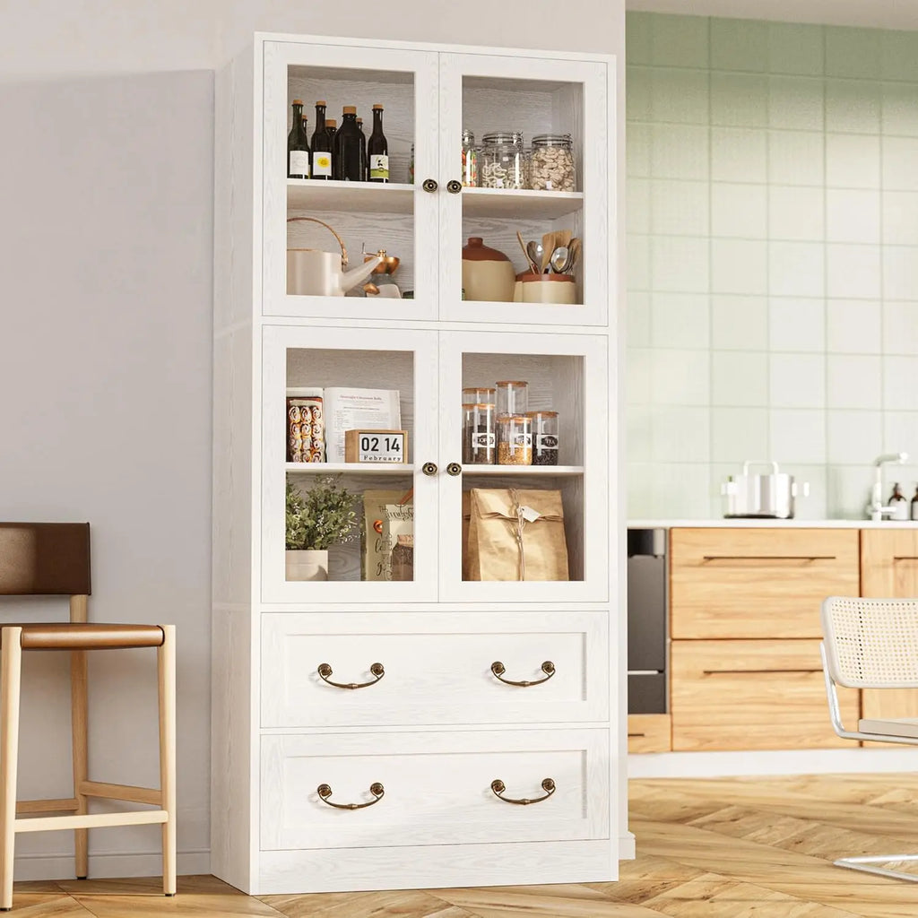 IRONCK Bookcases and Bookshelves with Doors, 79.1" Tall Bookshelf with 2 Drawers,4-Tier Shelf with Acrylic Doors for Home Office