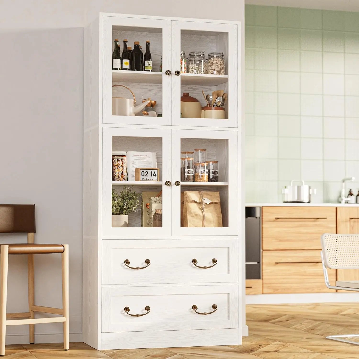 IRONCK Bookcases and Bookshelves with Doors, 79.1" Tall Bookshelf with 2 Drawers,4-Tier Shelf with Acrylic Doors for Home Office