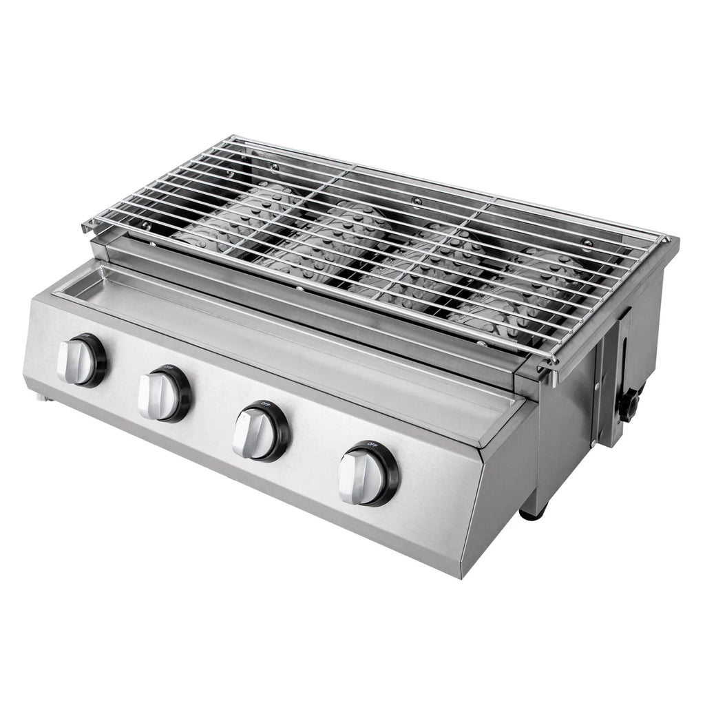 Tabletop Gas Grill Stainless Steel Barbecue Stove Portable LPG Gas BBQ Great Barbecue Cooker Small Grill Griddle for Camping
