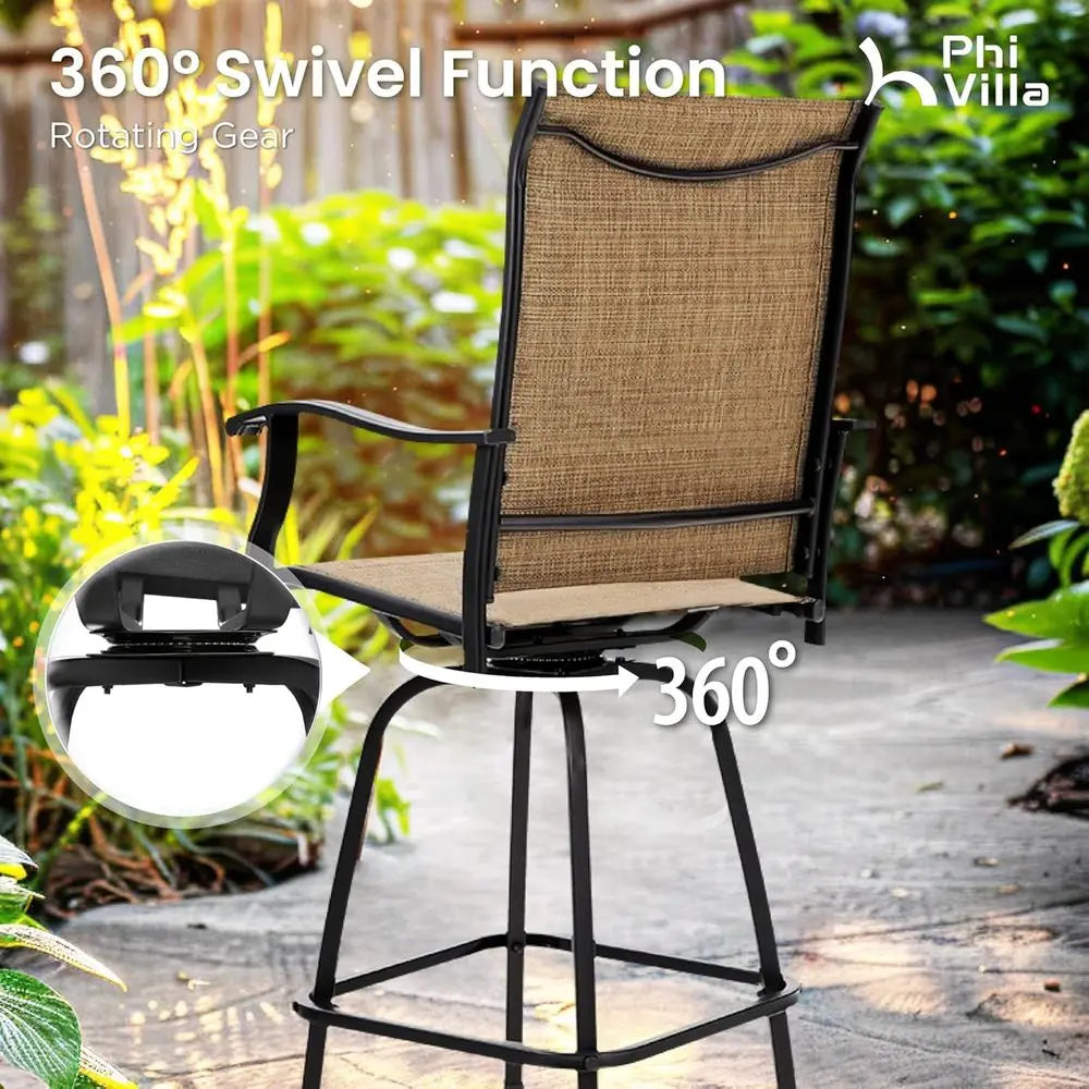 7 Piece High Patio Bar Dining Set, Bar Height Outdoor Table and Chairs Patio Furniture Set with 6 Patio Swivel Bar Stools & 40"