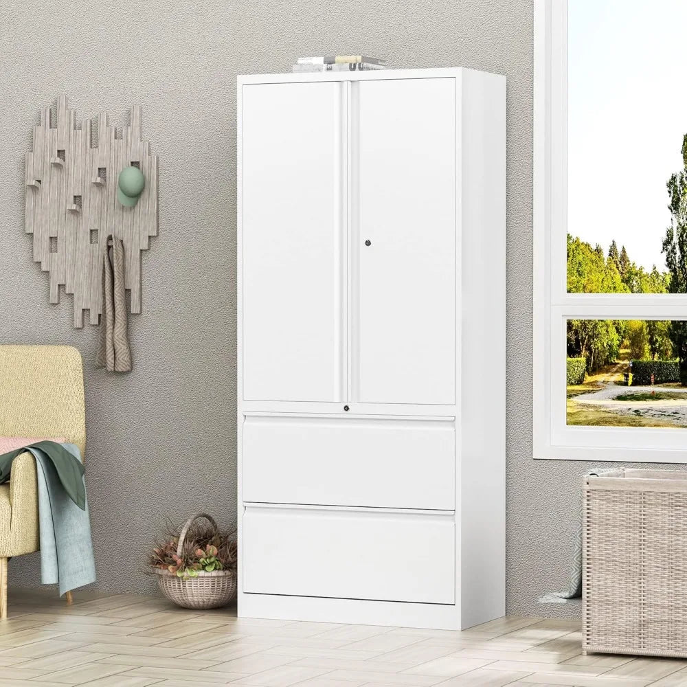 Secure Metal File Cabinet with Adjustable Shelves and Dual Drawers for Home and Office Storage