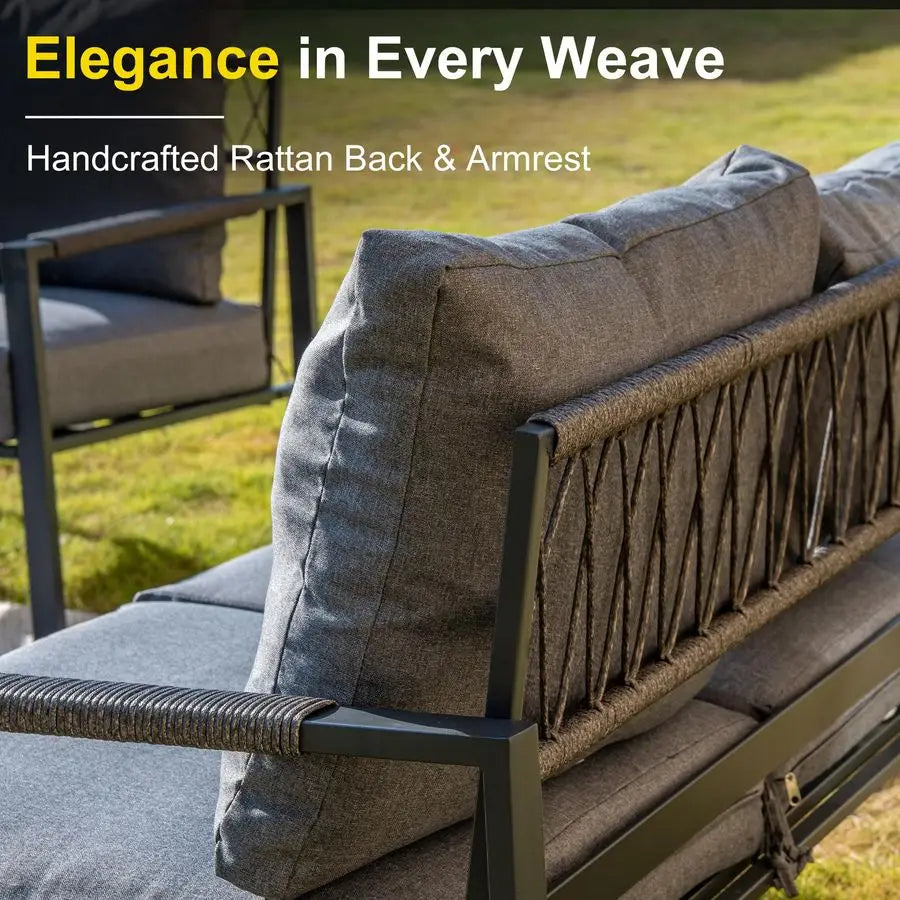 3 Pieces Patio Set Outdoor Metal Furniture Sets with 2 Armchairs and Side Table, Outdoor Single Sofa Set for Garden, Backyard,