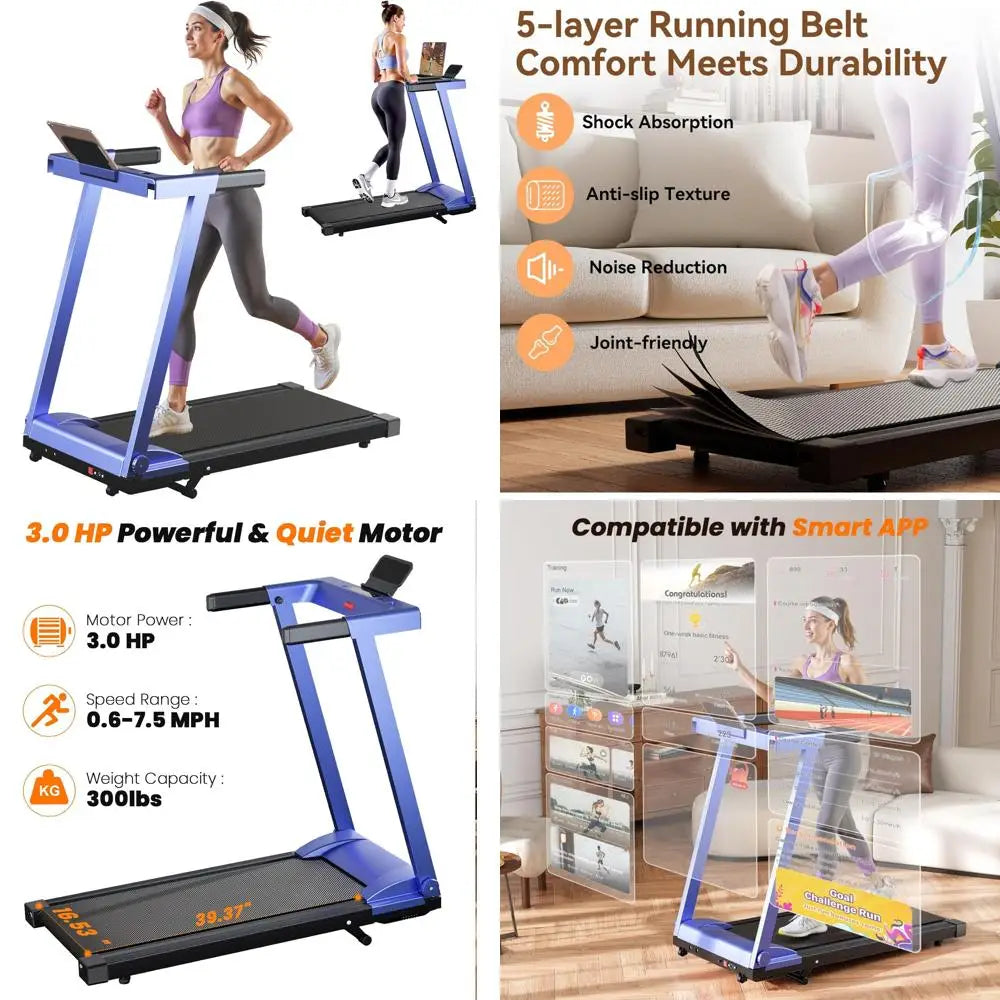 Compact 4-in-1 Folding Treadmill with Incline for Home Fitness, Supporting 300 LBS, Ideal for Small Spaces with Hand Controls