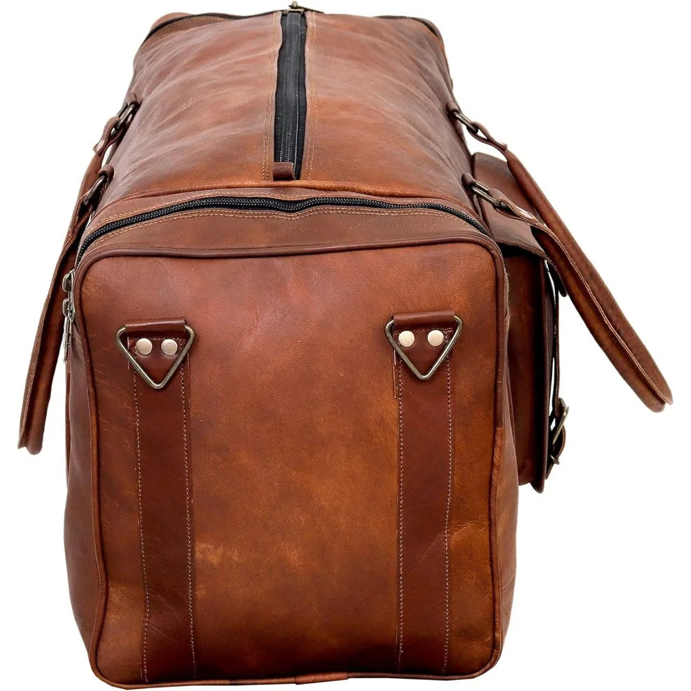 Handcrafted 24-Inch Leather Duffel Bag - Travel, Weekend Getaway, Gym, Carry-On for Men & Women