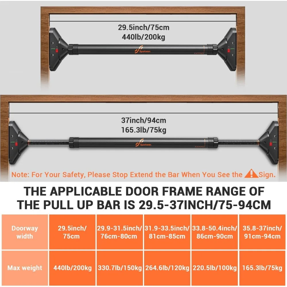 Adjustable Doorway Pull Up Bar - No Screws Installation, 440lbs Max Load, Non-slip Grip for Home Gym Strength Training