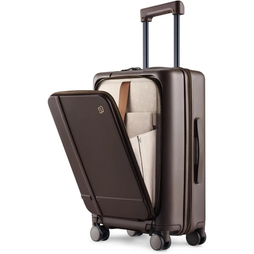 Carry On Luggage 22x14x9 Airline Approved, 20 Inch Suitcase with Front Compartment & Cup Holder, Coffee-Infused PC Hard