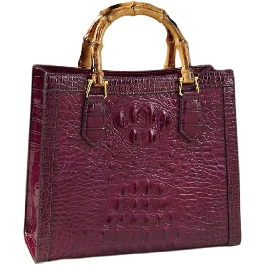 Pattern Leather Womens Bag Real Bamboo TopHandle Satchel Handbags Portable Tote Bag Shoulder Messenger Bags