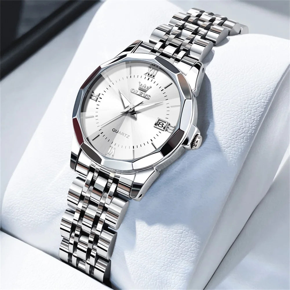OLEVS Elegant Fashion Women's Watches Luxury Brand Original Quartz Watch for Ladies Waterproof Stainless Steel Luminous Date