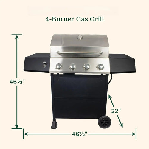 4-Burner Gas Grill, 44,000 BTU Stainless Steel Full Size Propane Grill with Cast Iron Grates, Outdoor Barbecu with Large  Space