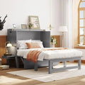 Full Size Murphy Bed with USB Port, Desk and Removable Shelves on Each Side, Full Platform Bed Wood Frame