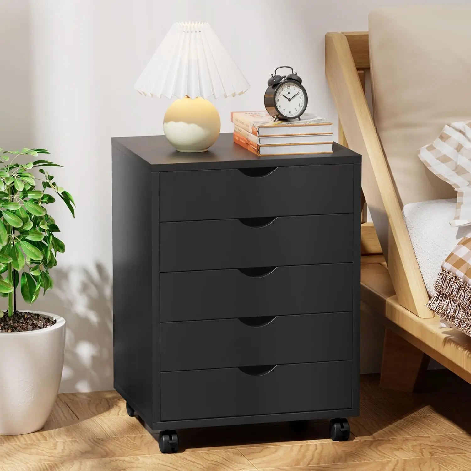 5-Drawer Mobile Storage Cabinet with Wheels, Black Office Dresser for Home Organization