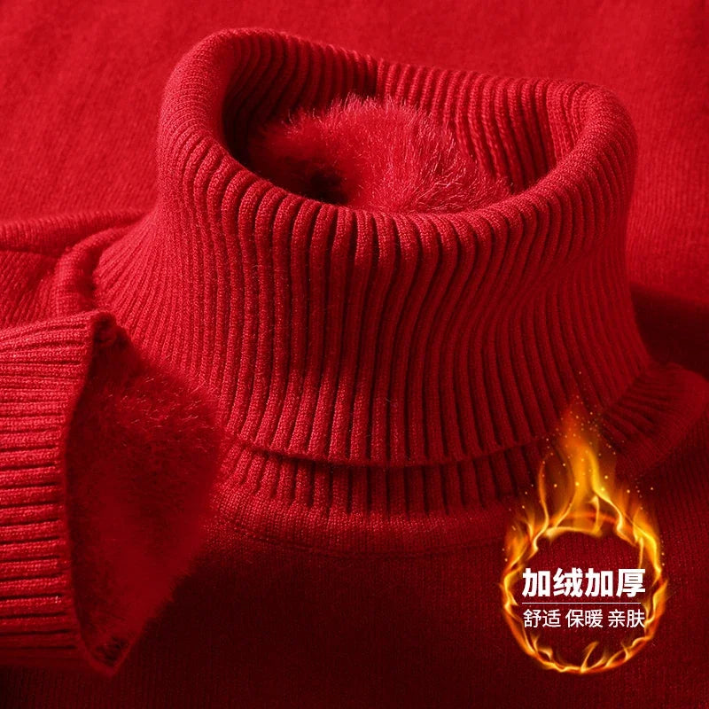 Sweatwear Mens Anti-pilling High Quality Knitted Turtleneck Sweater Slim Fit Long Sleeve Pullover Solid Color Trend Men Clothing