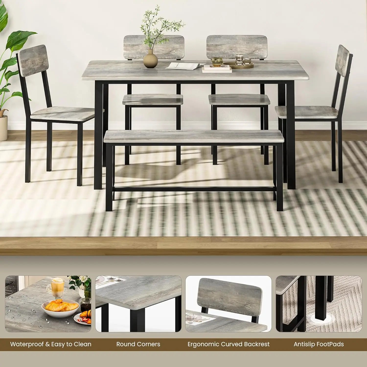 6-Piece Dining Set, Modern Dining Table Set for 4-6,Kitchen Table Set with Chairs and Bench,Dining Room Table Set, Customized