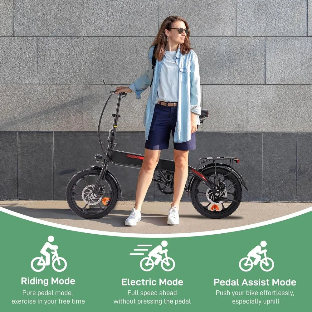 Adult 16 Inch Electric Bike Folding E-Bike with 350W Motor Dual Disc Brakes Pedal-Assist 35 Miles Range 15.5 Mph Speed