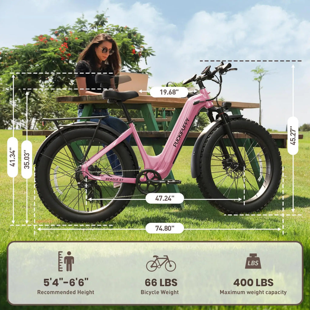 PUCKIPUPPY Beagle ST Electric Bike for Adults 26" Fat Tire Step-Through Electric Mountain Bike Off-Road Ebike 2-Year Warranty