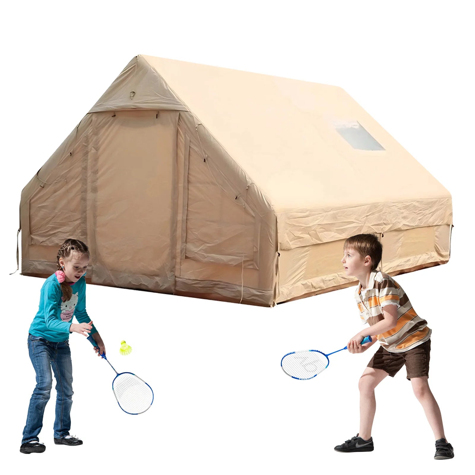 Inflatable Camping Tent with Pump Glamping Camping Tents House Waterproof Windproof for Outdoors