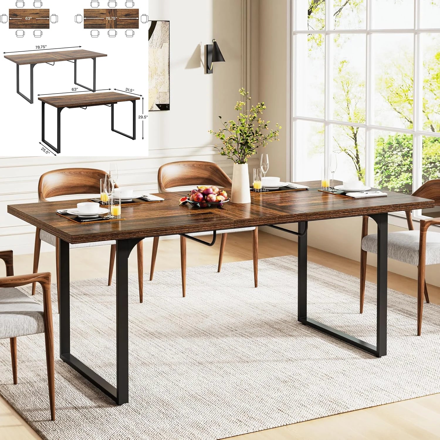 70.9 Inch Large Dining Table for 6 to 8, Kitchen Table Furniture with Metal Legs, Rectangular Dinner Table for Dining Room