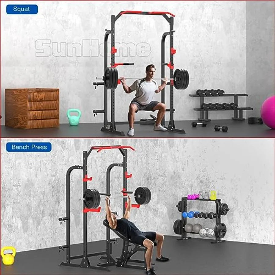 MultiFunctional Power Cage Squat Rack with Pull Up Bar JHooks Dip Handles and Weight Plate Storage for Home Gym and Fitness Tra