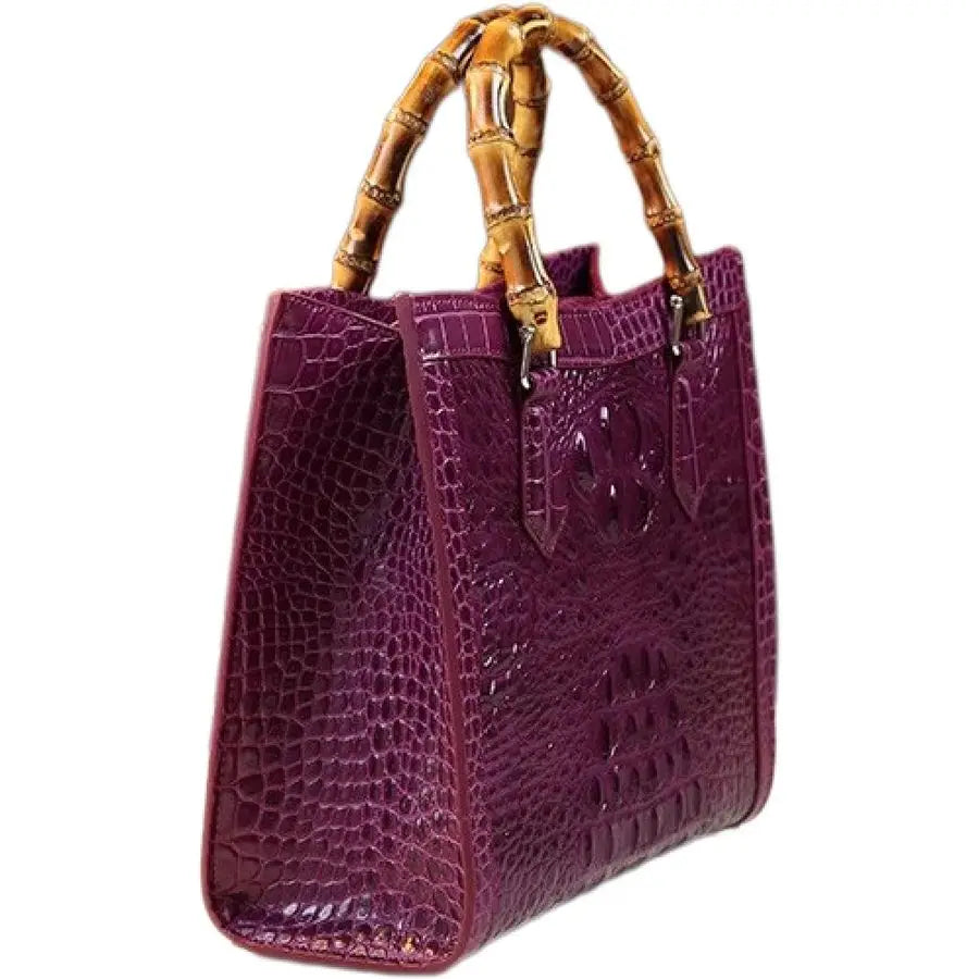 Pattern Leather Womens Bag Real Bamboo TopHandle Satchel Handbags Portable Tote Bag Shoulder Messenger Bags