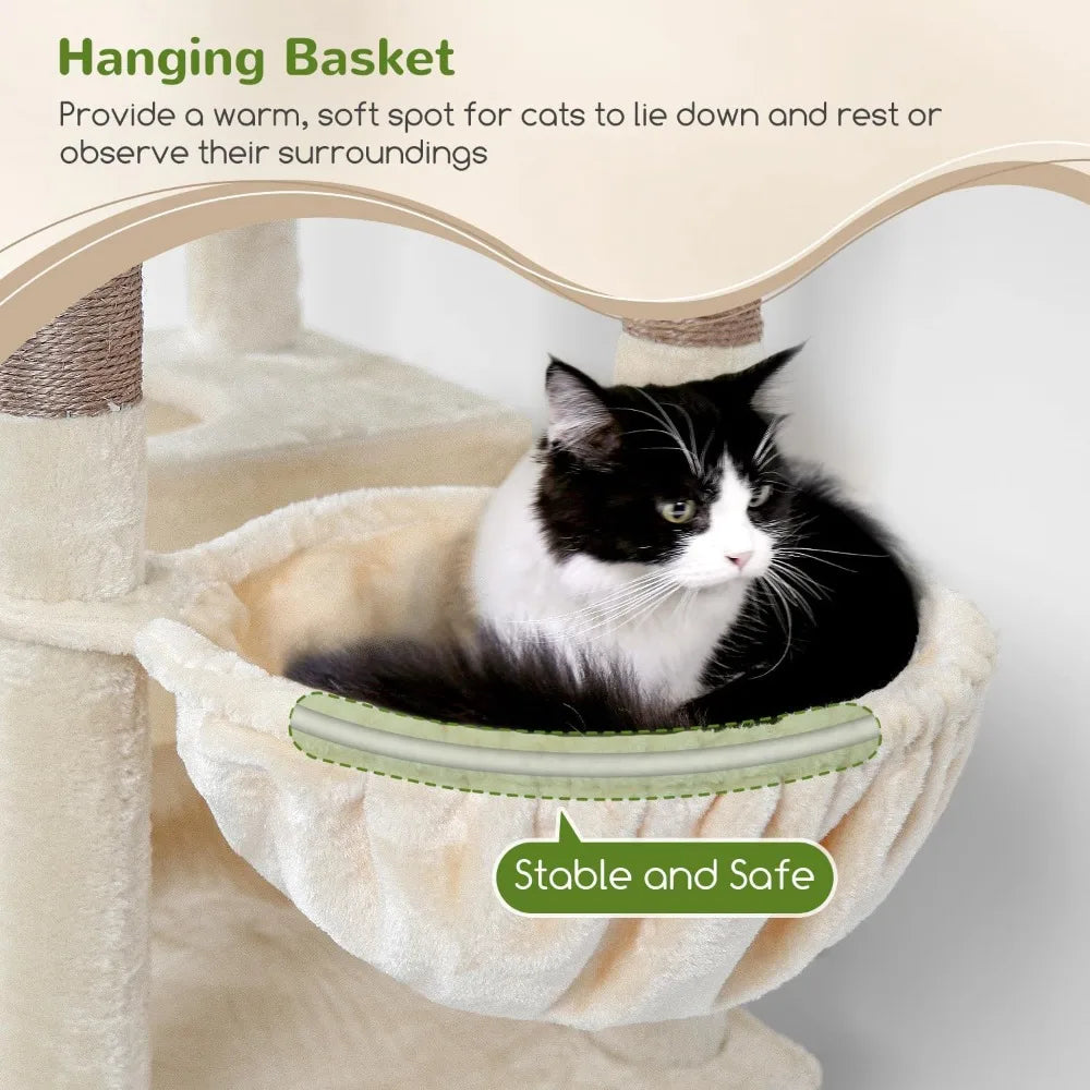 Heavy Duty Cat Trees for Large Cats, Sturdy 72in Maine Coon Cat Tree for Large 20 lbs+ Heavy DutyTower for Ad