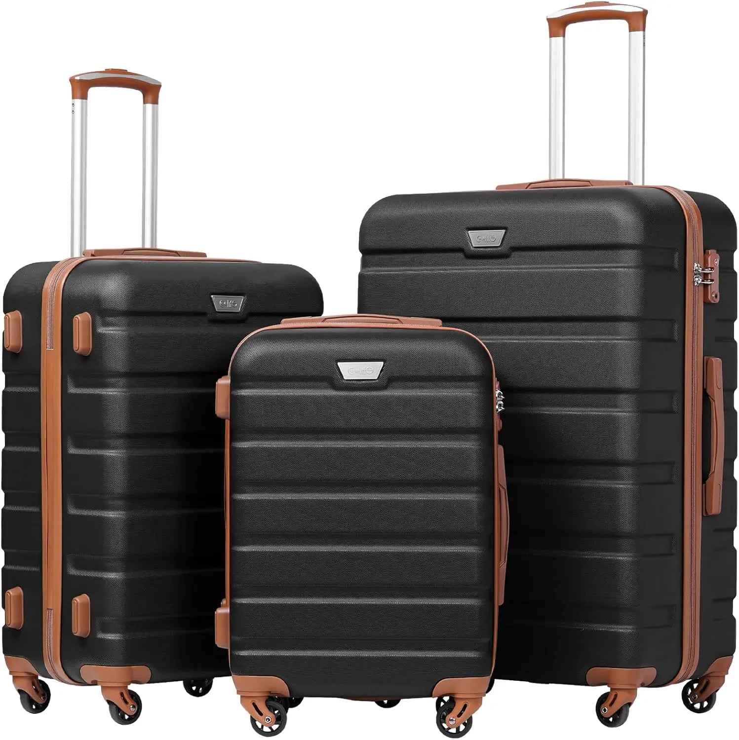 Coolife Luggage 3 Piece Set Suitcase Spinner Hardshell Lightweight TSA Lock (orange)