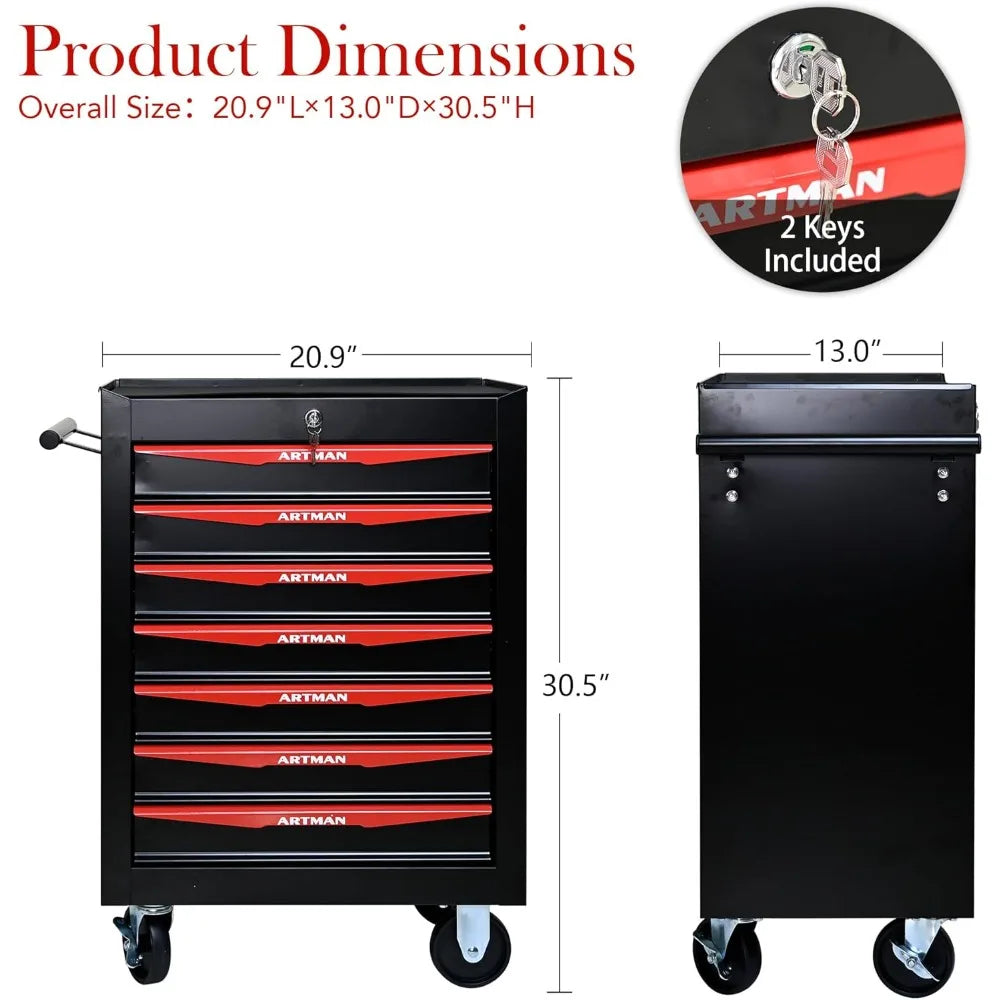 Drawers Tool Cart on Wheels, Multifunctional Rolling Tool Storage Chest, Drawers Rolling Trolley Organizer Tool Box for Warehous