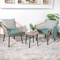 3 Piece Patio Furniture Outdoor Conversation Bistro Set with Tempered Coffee Table and Wicker Chairs for Garden Balcony Backyar