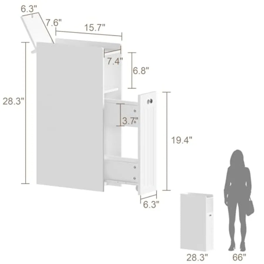 ChooChoo Slim Bathroom Storage Cabinet Small Narrow Storage Organizer with Slide Out Drawers Freestanding Toilet Paper Holder B