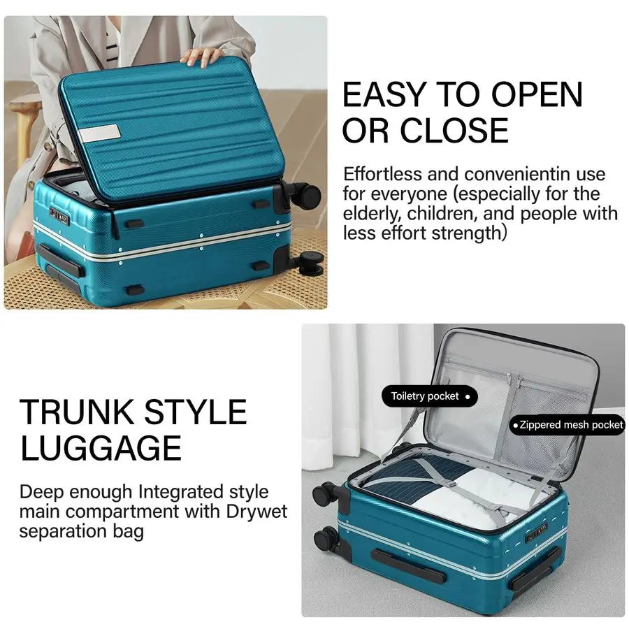 Inch Carry On Luggage Hard Shell Top Opening Aluminum Frame Hardside Suitcase with Spinner Wheels, Durable Rolling Luggage for M