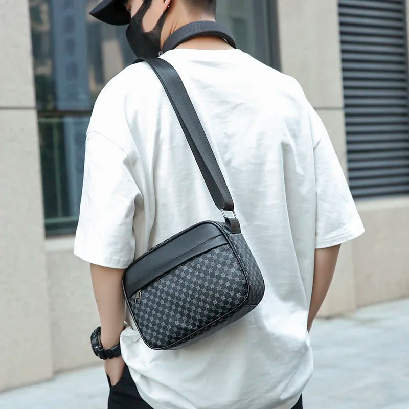 Men's Casual Lightweight Business Shoulder Bag PU Leather Messenger Comfortable Wide Strap Crossbody Designer Male