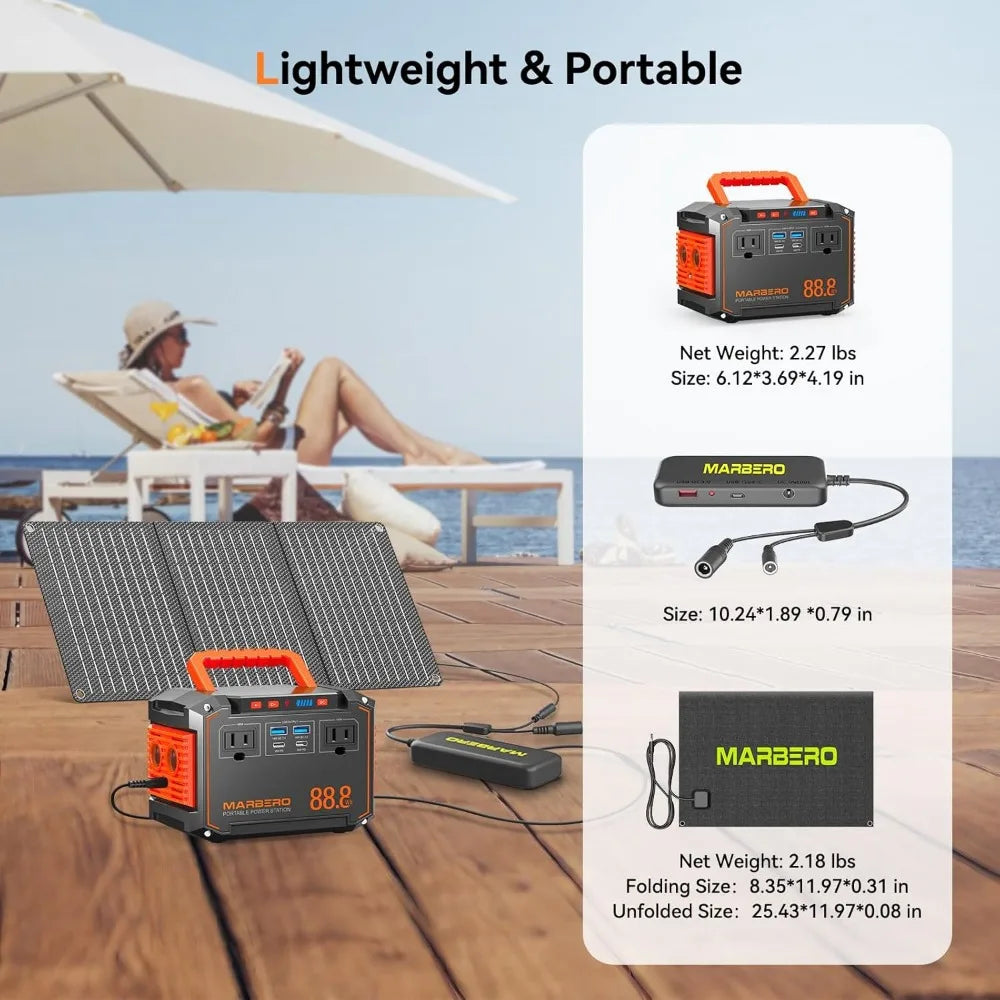 88.8Wh Portable Power Station with 30W Solar Panel, 150W Peak Output, 6 Ports for Outdoor Travel Emergency Backup