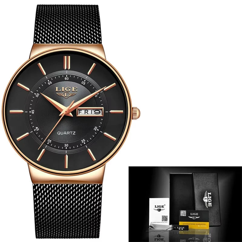 Man Watch LIGE Top Brand Luxury Waterproof Ultra Thin Date Clock Male Steel Strap Casual Quartz Mens Watches Sports Wrist Watch