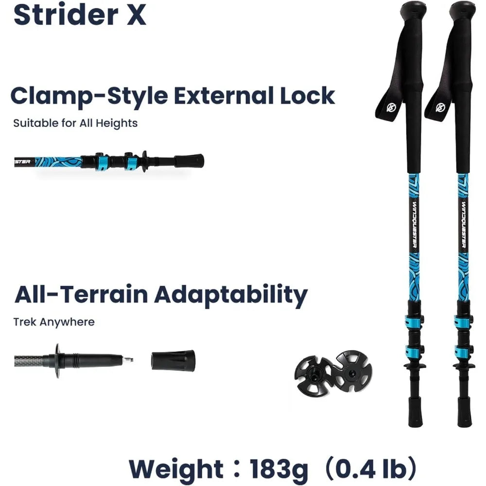 Fiber Trekking Poles– Adjustable Lightweight Hiking Poles with Quick Lock,Compact for Backpacking, Camping & Travel Glacial Wave