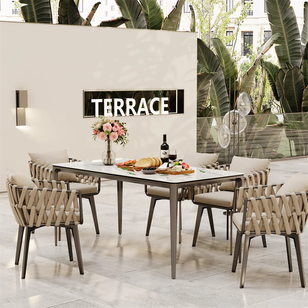 LUVODI 1.6m Luxury Dining Table Rectangle Kitchen Room Table with Marble Cover Tempered Glass Top Non-rusting Aluminum Legs