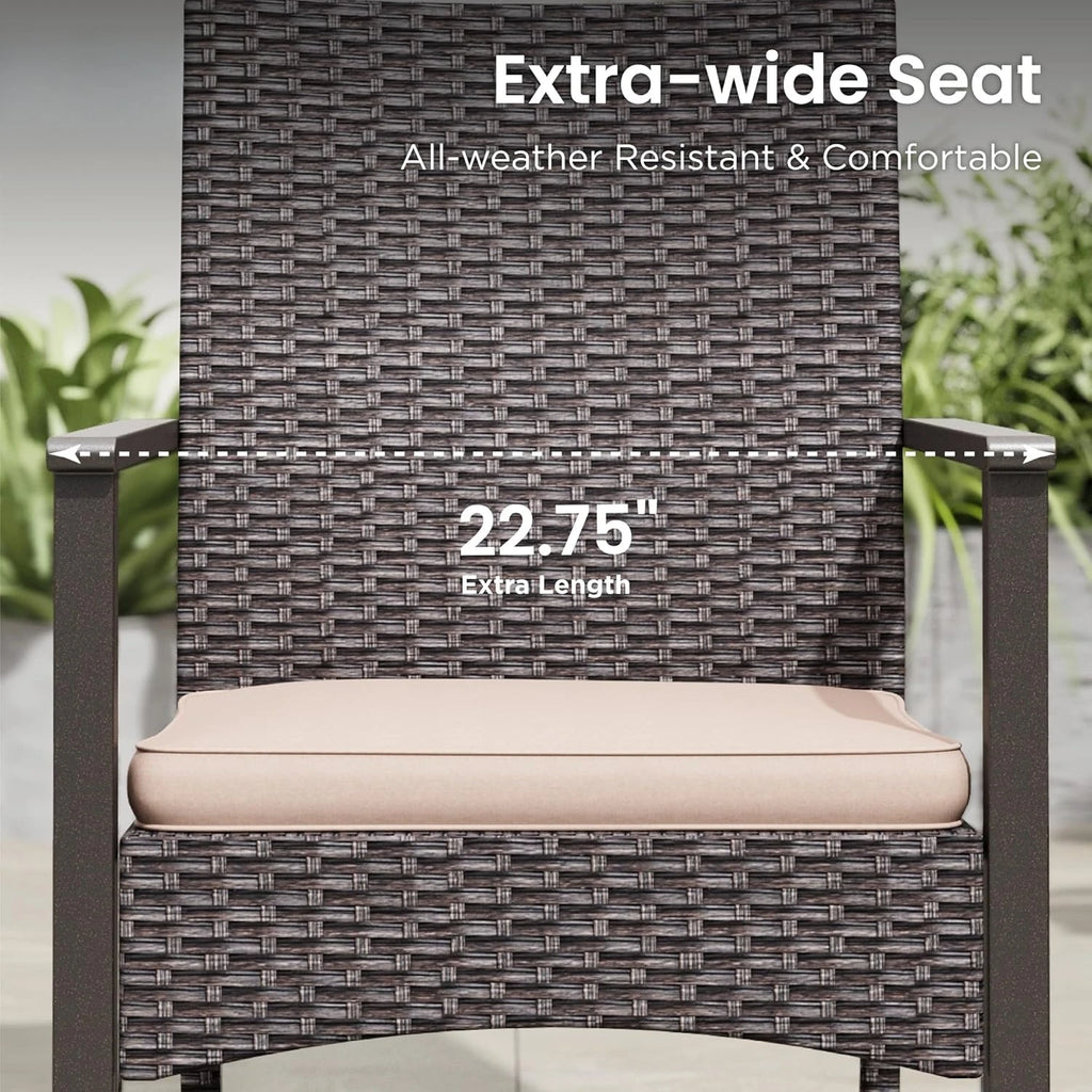 Outdoor Dining Set for 8, Rectangular Rattan Table with Acacia Wood Top & Wicker Chairs with Cushions, 74” Large Modern Furnitu
