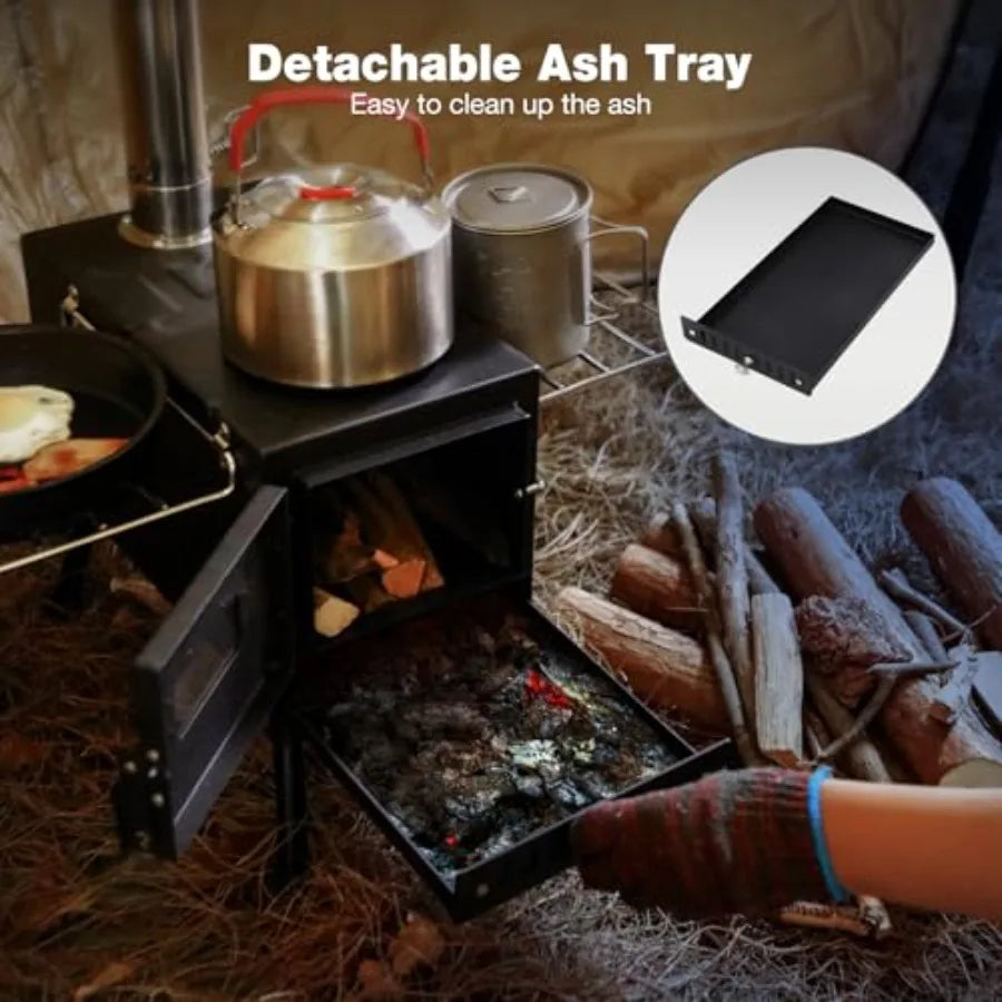 Portable Hot Tent Stove for Camping and Ice Fishing: Durable Alloy Steel Wood Burning Stove with Stainless Steel Sectional Chim